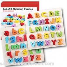 Wooden Alphabet Puzzles with Chunky Letters Set of 2 Uppercase and Lowercase ABC Jigsaws. For Early Educational Learning Montessori Teaching for Kindergarten and Toddlers by Intellitoyz  B01HYU12JQ